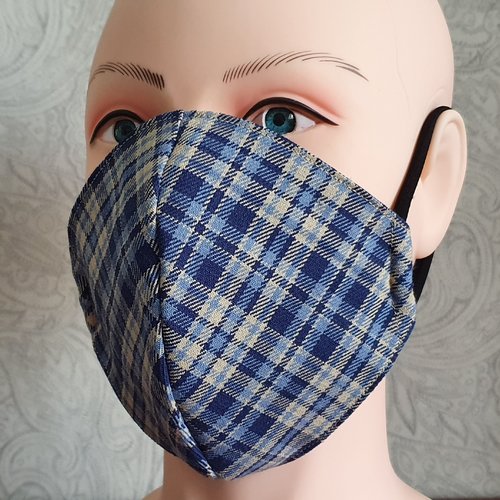 Masque de protection en tissu à carreaux bleus