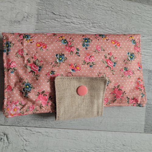 Porte téléphone, porte carte, porte monnaie rose fleuri