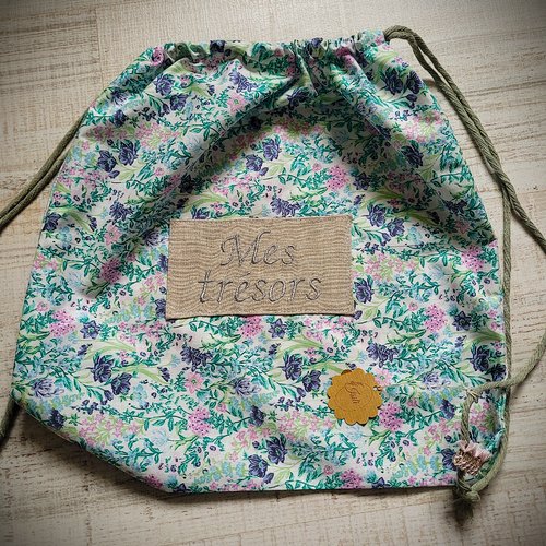 Sac à dos enfant pochon fleuri vert
