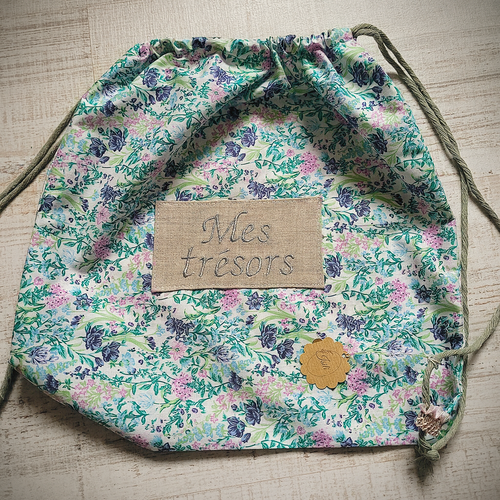 Sac à dos enfant pochon fleuri vert