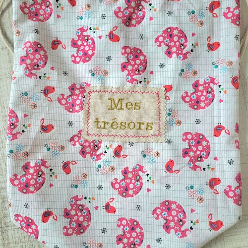 Sac à dos enfant pochon éléphants roses