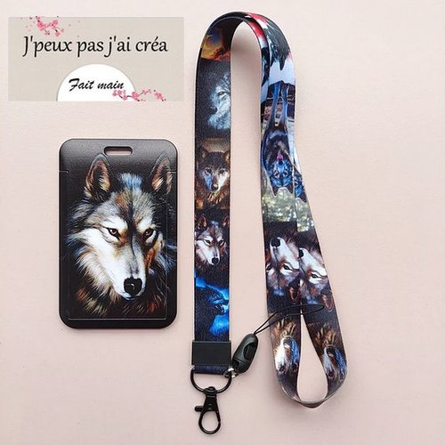 Lanière de cou loup,lanière de cou, porte clé ,porte carte cmi,pass navigo, loisir, tout métier, usage personnel: loup
