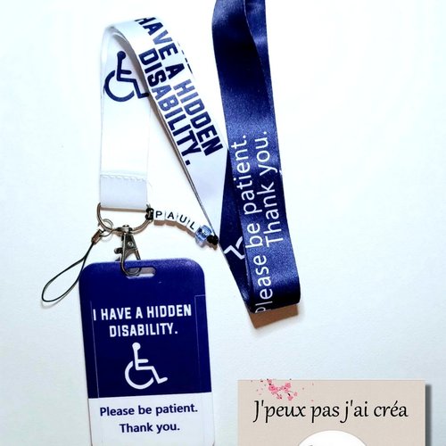 Lanière de cou + porte carte handicap,porte clés, métro,tram,bus porte carte cmi:handicap invisible