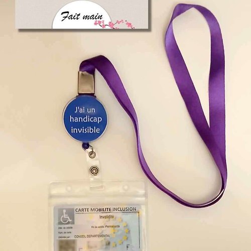 Tour de cou avec bobine rétractable,lanière de cou, porte carte,porte carte cmi : handicap invisible