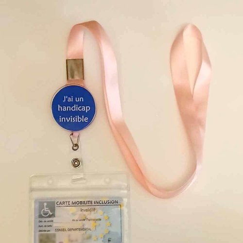 Lanière de cou avec bobine rétractable,porte-carte,lanière de cou,porte carte cmi : handicap invisible
