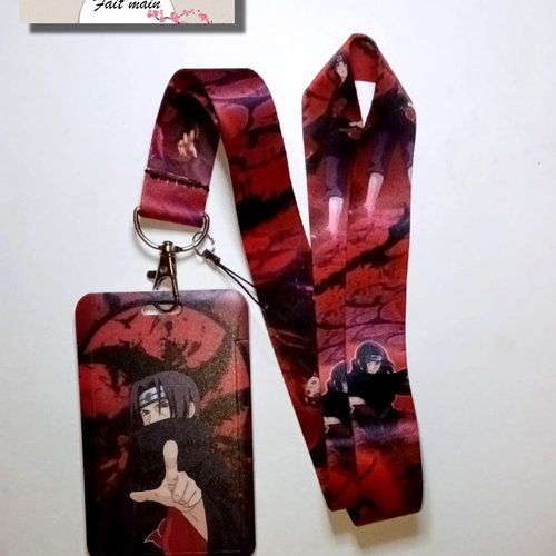 Lanière de cou + porte carte naruto,tour de cou porte clefs, carte de bus, cantine, cmi,permis de conduire