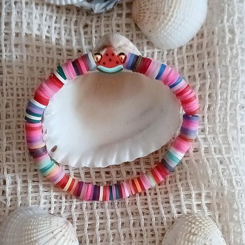 Bracelet perles heishi multicolore joli quartier de pastèque