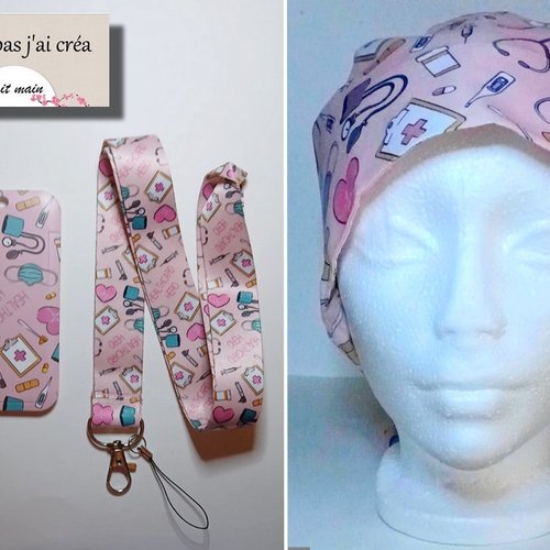 Porte carte + calot de bloc opératoire /motif accessoire médical, soignant, chirurgien,anesthésiste