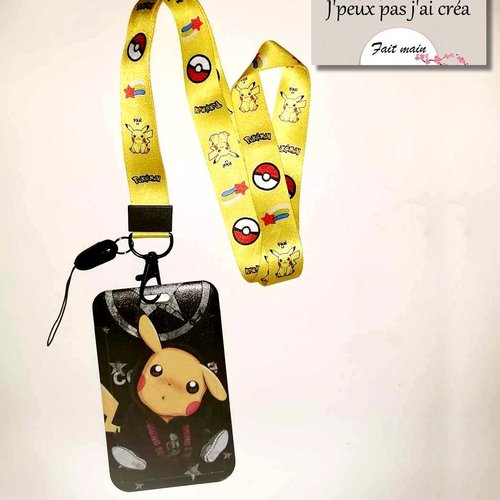 Tour de cou + porte carte pokemon,personnalisable,lanière de cou, porte clés, porte carte bus, cmi, tout métier, loisir: pokemon