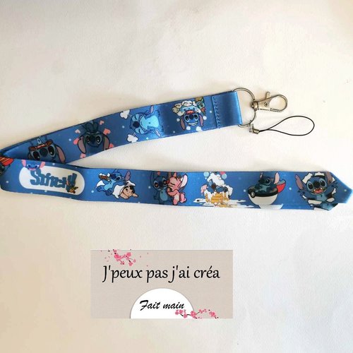 Lanière de cou stitch et angel / porte clés /porte carte / tout métier /loisir / usage personnel / stitch et angel