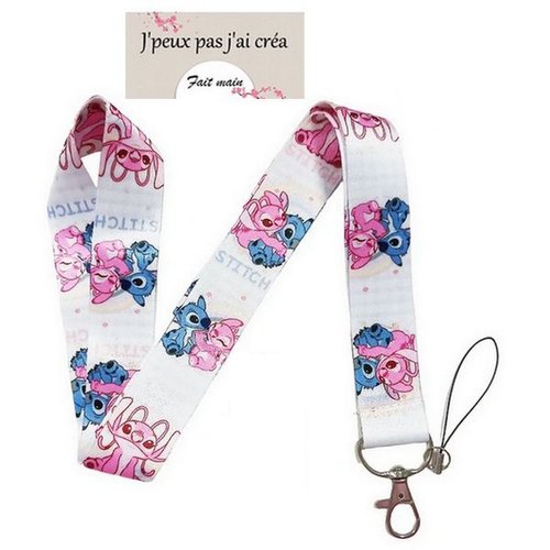 Lanière de cou stitch et angel,lanière de cou,porte clés, pass bus, porte carte cmi, tout métier, loisir: stitch angel