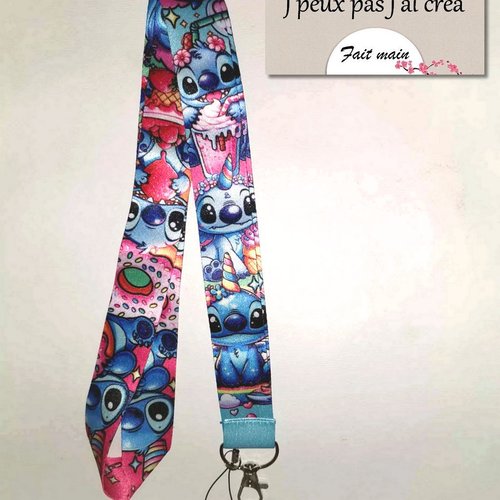 Lanière de cou stitch,cordon de cou porte clés, pass bus, porte carte cmi, tout métier, loisir, usage personnel: stitch