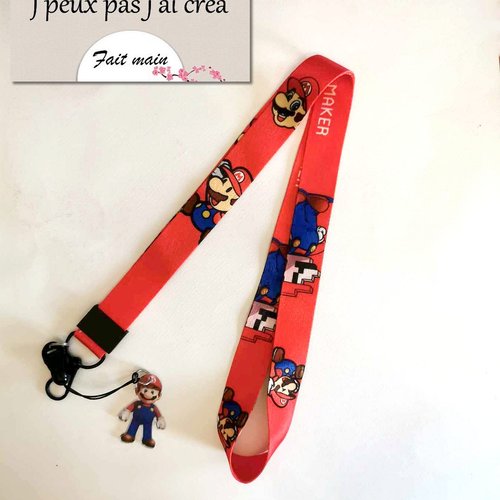 Lanière de cou mario, lanière tour de cou,porte clefs, porte carte cmi,bus, tram,métro, tout métier, loisir: jeux vidéo mario