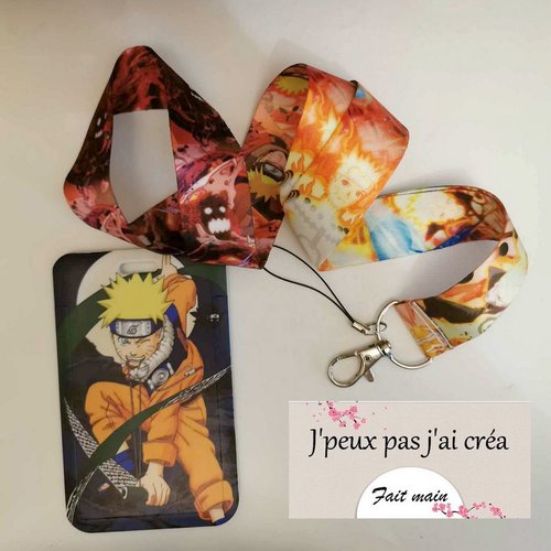 Lanière de cou + porte carte,porte clés, passe bus, porte carte mobilité inclusion cmi,usage personnel: naruto