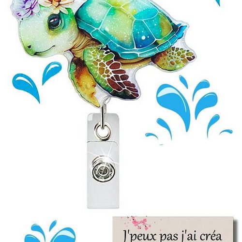 Bobine enrouleur badge rétractable tortue de mer/ tout métier