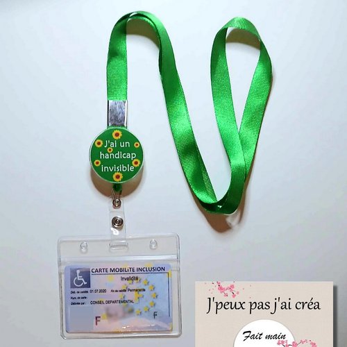 Tour de cou avec bobine rétractable,porte-carte,lanière de cou,porte carte cmi : handicap invisible