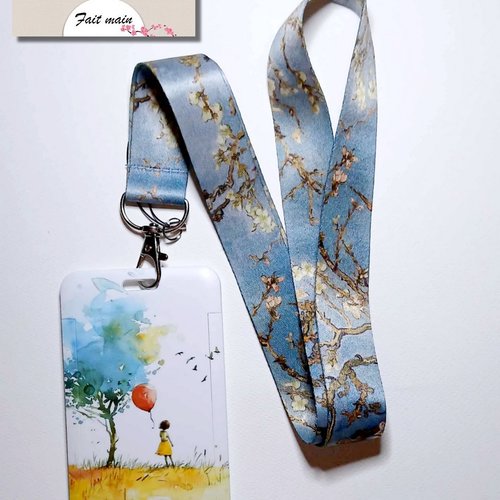Lanière de cou + porte carte nature,tour de cou, clés, porte carte,bus, cantine cmi identité,permis de conduire