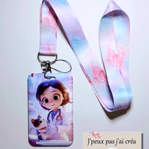 Lanière de cou +  porte carte vétérinaire, porte clé, carte bus,cantine, cmi identité, tram, métro,permis de conduire