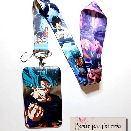 Dragon ball z, lanière de cou + porte carte, porte carte cmi, cantine, bus, tram, métro, permis de conduire