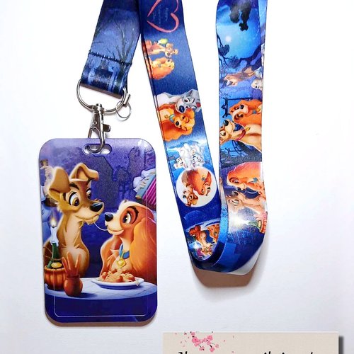 La belle et le clochard,lanière de cou + porte carte,clés,tour de cou, cordon porte badge,permis de conduire