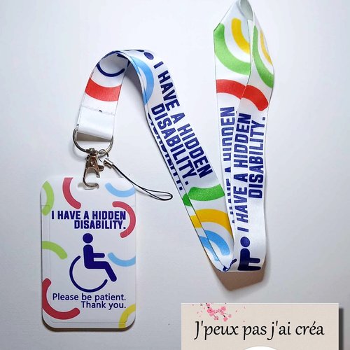 Lanière de cou + porte carte handicap invisible,pass métro,tram,bus, cmi: handicap invisible,permis de conduire