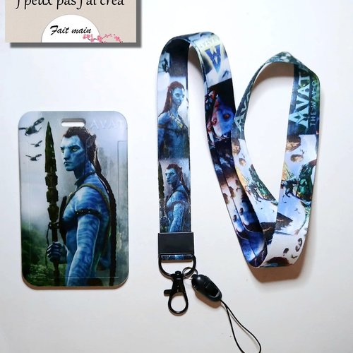 Lanière de cou + porte carte avatar,tour de cou, cordon porte clefs, carte de bus, cantine, cmi, permis de conduire