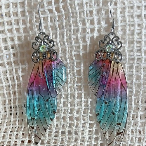 Boucles d'oreilles ailes de fée,papillon en résine