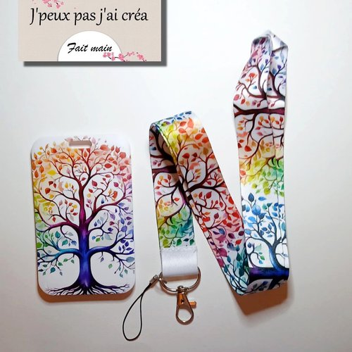Lanière de cou + porte carte arbre de vie,cmi,clés,tour de cou, cordon porte badge,permis de conduire