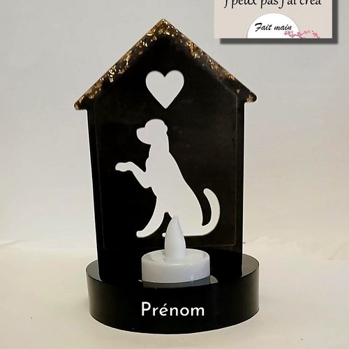 Plaque souvenir chien avec bougie led personnalisable au nom de votre animal