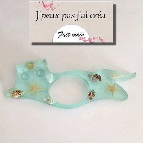 Bague de lecture chat sur le thème de la mer en résine époxy