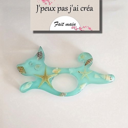 Bague de lecture chat sur le thème océan en résine époxy