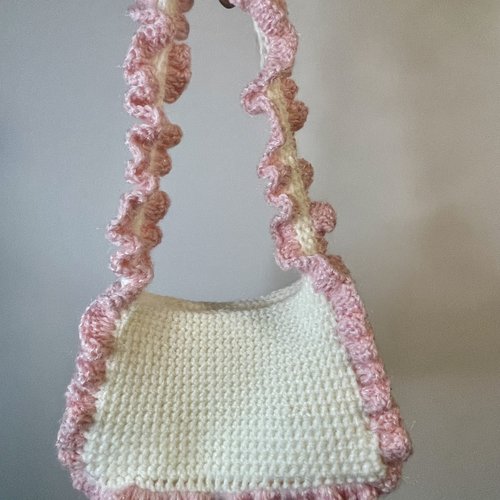 Petit sac crochet rosé pastel et blanc