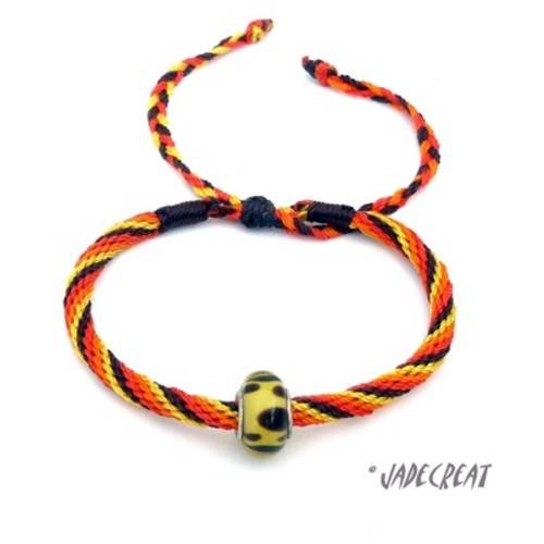 Bracelet  kumihimo - réf. br 0225 - marron, rouge, orange, jaune 
