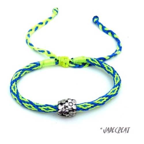 Bracelet  kumihimo - réf. br 0227 - bleu et jaune fluo 