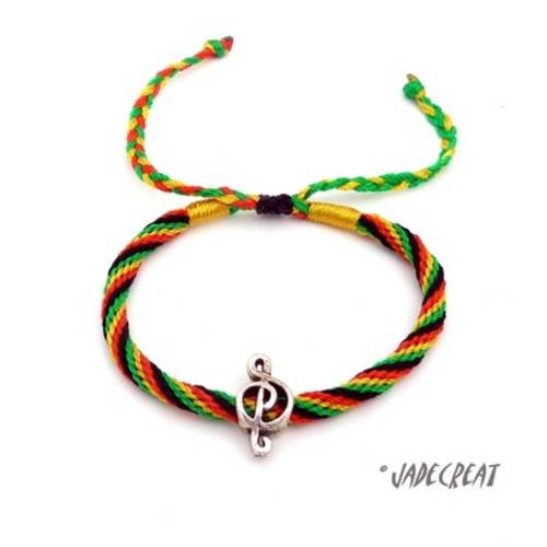 Bracelet  kumihimo - réf. br 0228 - noir, vert, jaune, rouge 