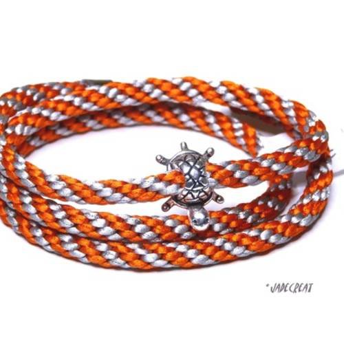 Bracelet  wrap 3 tours - tortue - orange et gris - réf. br 0264 
