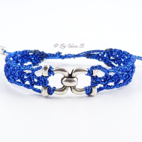 Bracelet en micro- macramé - bleu électrique (brillant) - réf. br 0323