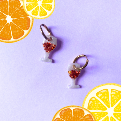 Créoles boucles d'oreilles cocktail spritz en acier inoxydable, pour les oreilles percées et non percées, bijoux