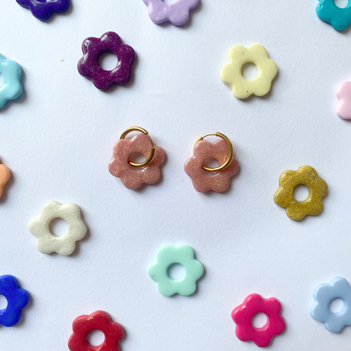 Paire de charms fleurs rosa pour boucles d'oreilles créoles interchangeables bijoux fleur