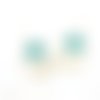 Boucles d'oreille créoles originales ronde, doré, or, bleu vert, turquoise, papier japonais, jamais sans mon bijou