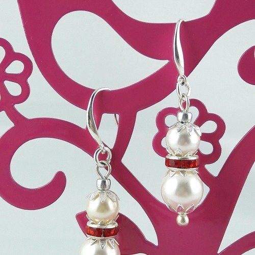Boucles d'oreille perles nacrées en cristal de swarovski/rondelle strass