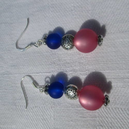 Boucles d'oreilles rose et bleu/argent 925