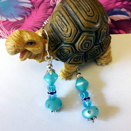 Boucles d'oreilles perles polaris bleues, perles en cristal de swarovski