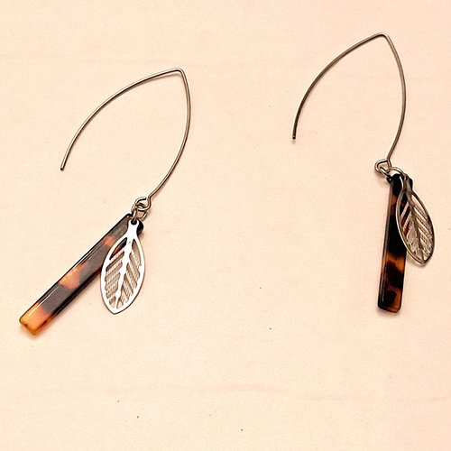 Boucles d'oreilles acier et imitation écailles de tortue