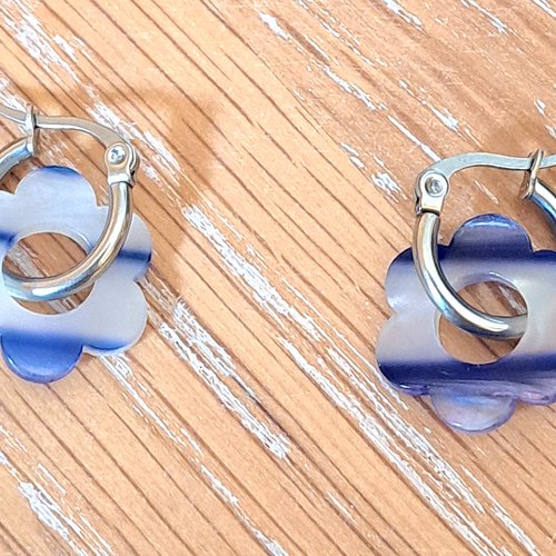 Boucles d'oreilles créoles acier et fleur