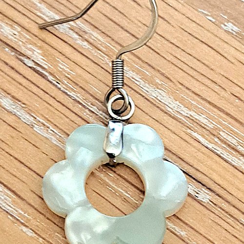 Boucles d'oreilles acier et fleur en acétate