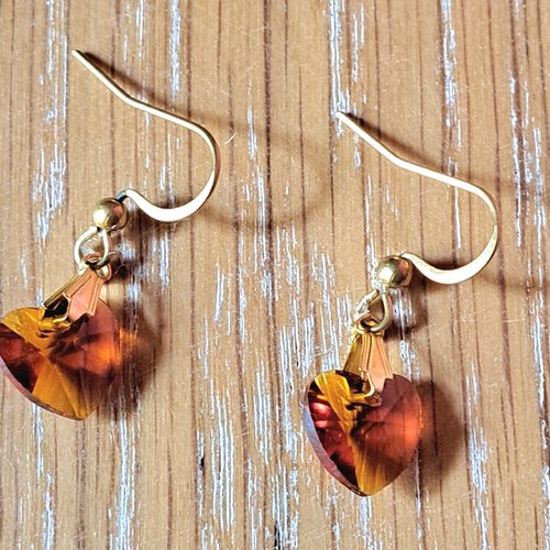 Boucles d'oreilles acier doré et cœur cristal