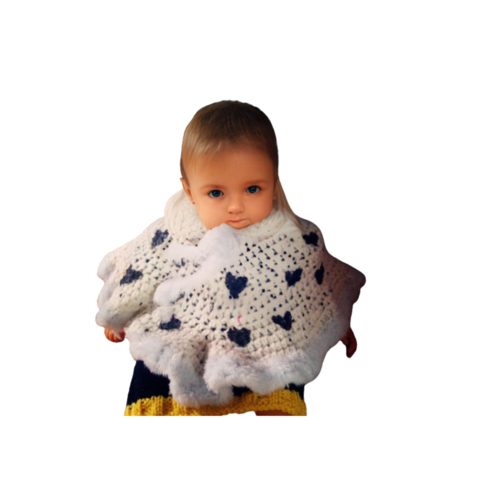 Poncho Chale Cape Fait Main Au Crochet Blanc Laine Et Fausse Fourrure Bebe Fille Jarakymini Un Grand Marche