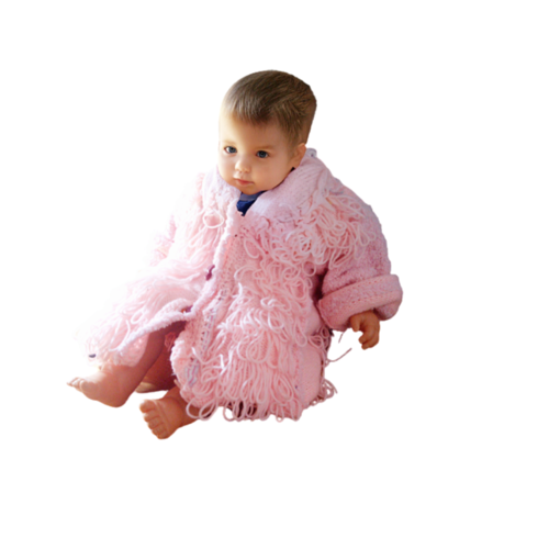 Manteau point fourrure rose bébé fille petit prix longueur 41 cm laine fait-main mode automne-hiver 2021-2022 @ jarakymini