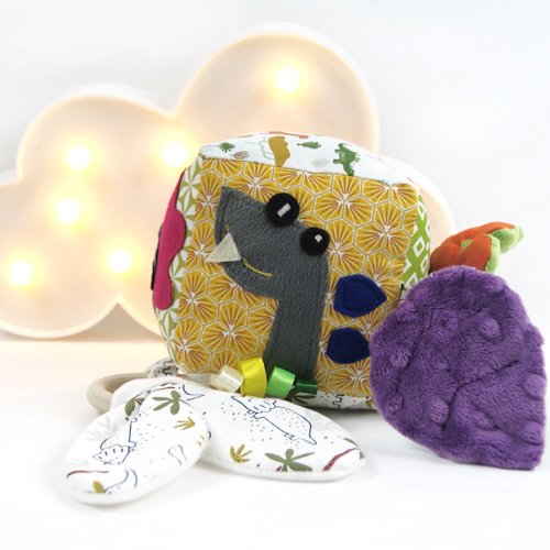 Cube dinosaure pour bébé - cube sensoriel et sonore - jouet d'éveil